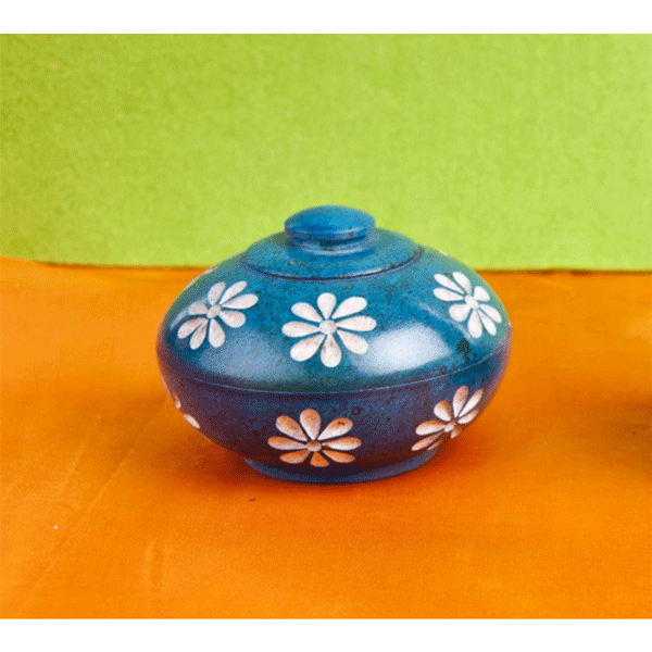 Blumendöschen aus Speckstein für Stäbchen und Kegel in blau