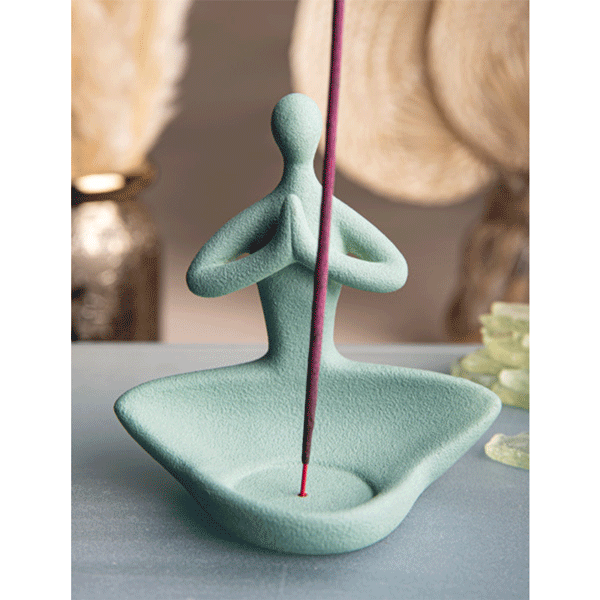 Stäbchenhalter / Teelichthalter aus Keramik „Buddha” grün