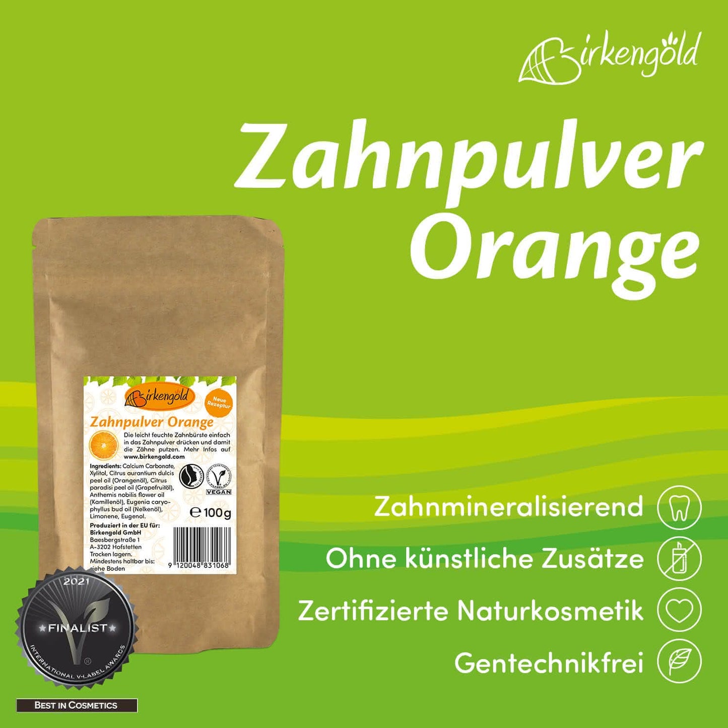 Birkengold Zahnpulver Orange 100 g mit Xylit