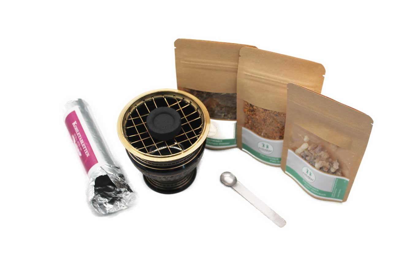 Netz-Räuchergefäß als Set zum Räuchern mit Kohle Ø 9cm Brenner und Räucherstoffe
