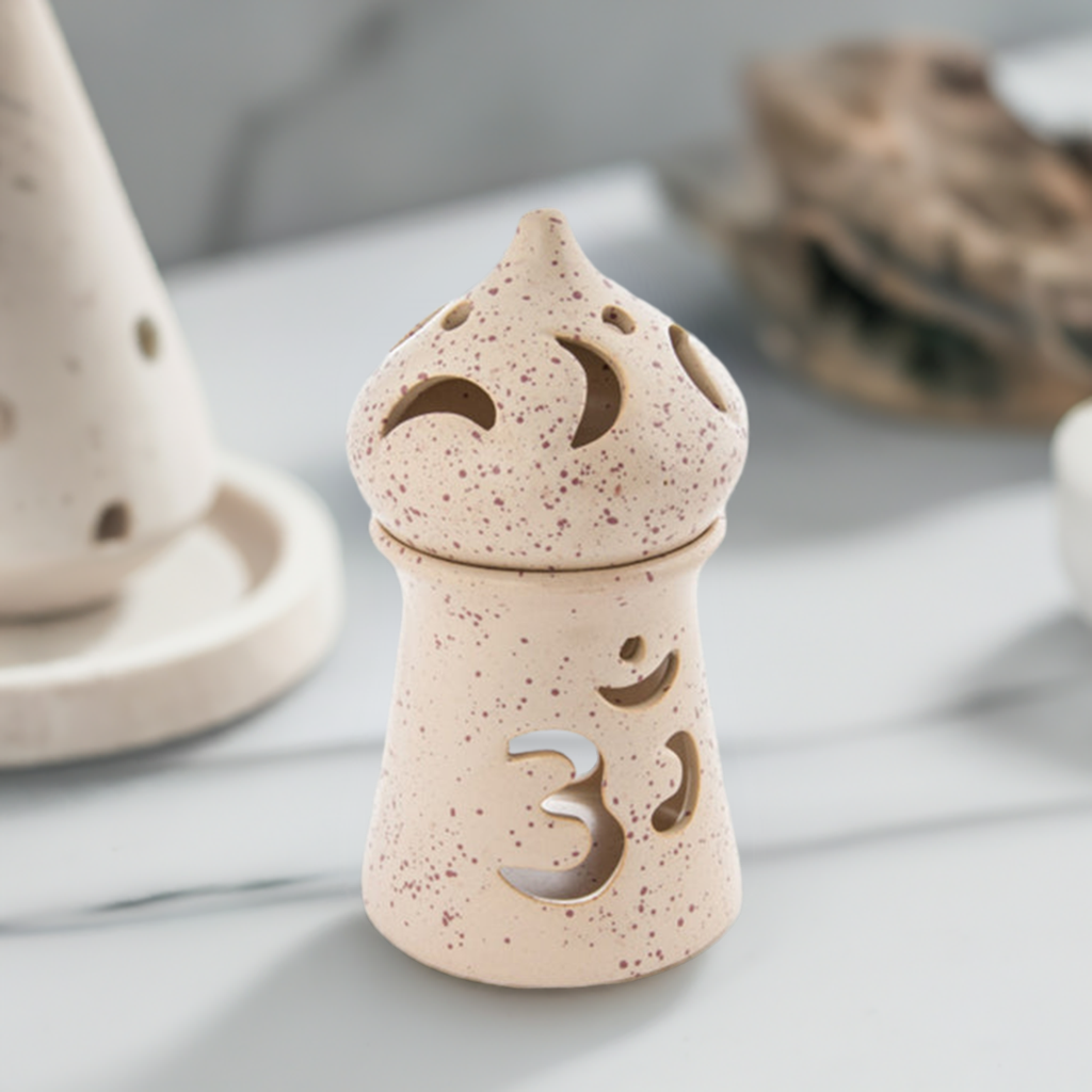 Om - Räucherstövchen - Aromalampe aus Ton mit Schale und Sieb