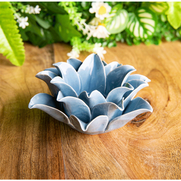 Teelichthalter / Kegelhalter „Lilie“ blau