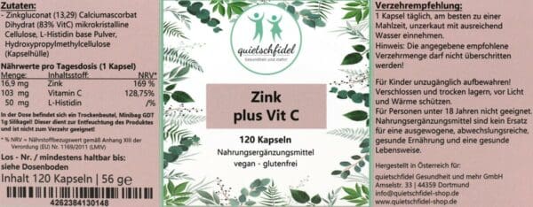 Zink plus Vitamin C – 120 Kapseln