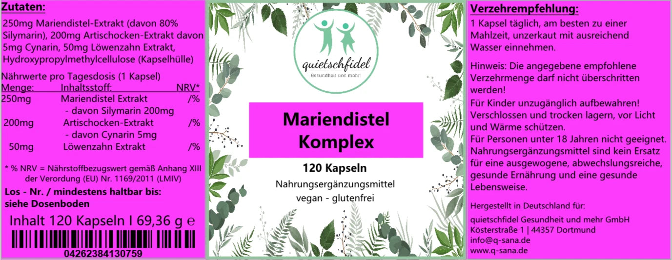 Mariendistel Komplex 80% Silymarin mit Artischocke, Löwenzahn 120 Kapseln