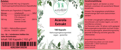 Natürliches Vitamin C - Acerola Extrakt - 942 mg pro Tagesdosis - 180 Kapseln