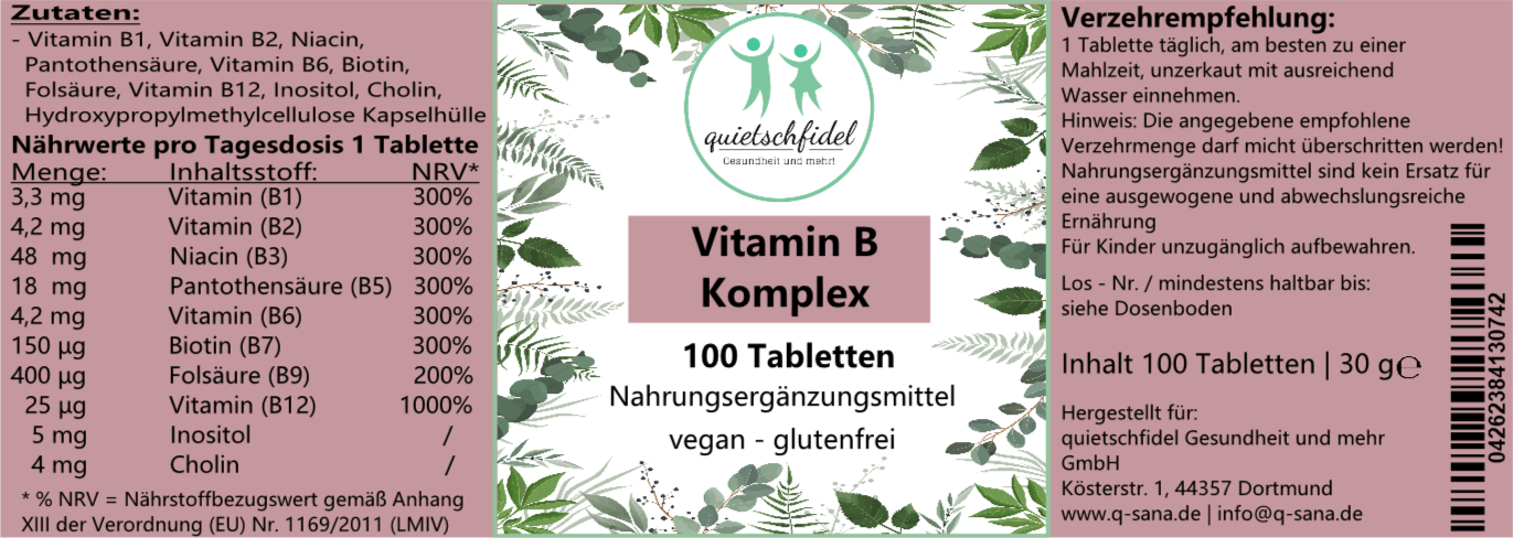 Etikett Vitamin B Komplex 100 Tabletten