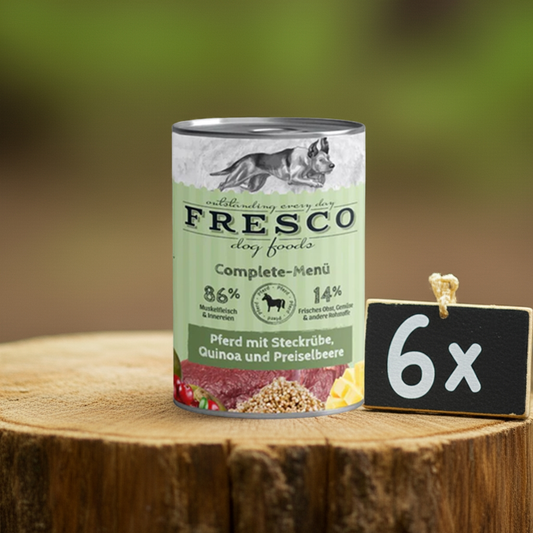 Complete-Menü Pferd mit Steckrübe, Quinoa und Preiselbeeren (haltbares B.A.R.F.) 6x400g