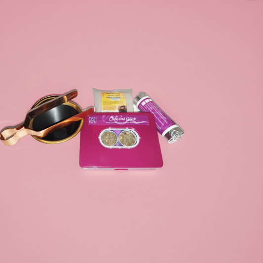 5tlg. Räucherset Liebe und Glück mit Räucherschale schwarz/gold Keramik Starterpaket Räucherwerk von Berk Kohle Zange