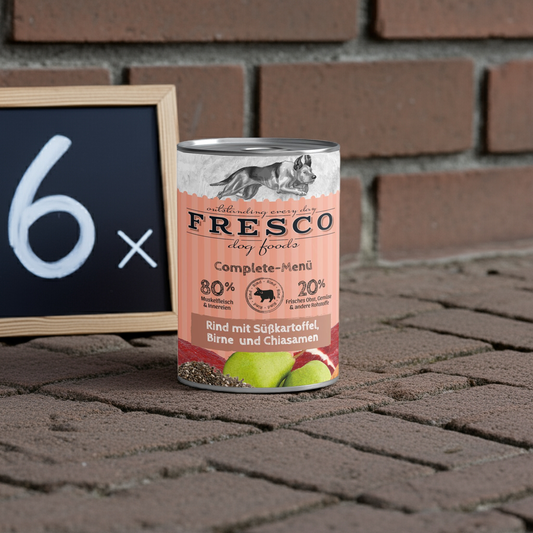 FRESCO - Complete Menü Rind mit Süßkartoffeln, Birne & Chiasamen (haltbares BARF) 6x400g