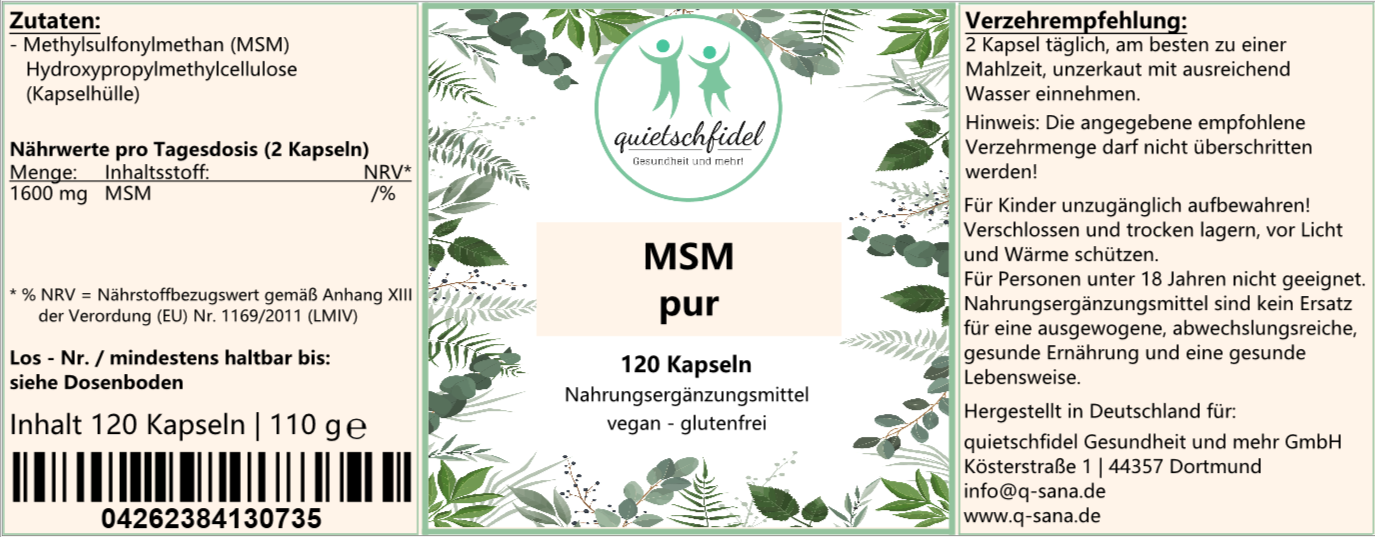 MSM pur 120 Kapseln Etikett 