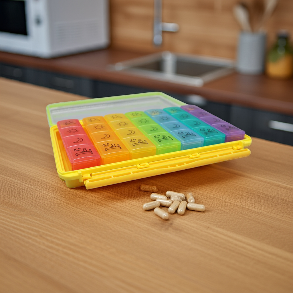 Medikamentendose Tablettenbox – Pillendose Jumbo 7 Tage 4 Fächer