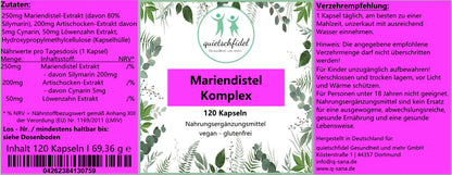 Mariendistel Komplex 80% Silymarin mit Artischocke, Löwenzahn 120 Kapseln